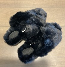 NWOT Cat  Jack Girls Black Faux Furry Fuzzy Slippers Size M 2-3 