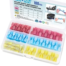 TICONN 100 Pcs Nylon Spade Quick Disconnect Connectors Kit, Electrical Insulated