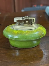Vintage Green Ceramic Table Lighter USA Base w/ Japan Insert Mid Century Modern
