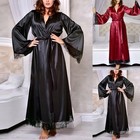 Robe Langer Bademantel Nachtwäsche Satin Nachthemd V-Ausschnitt Bequem