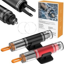 2x Nothammer mit Gurtschneider Auto Notfallhammer Gurtmesser mit Glas zum Üben