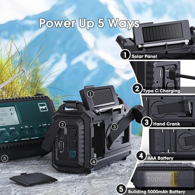 Kurbelradio DAB/DAB+/UKW Baustellenradio Radio Batteriebetrieben Tragbar Solar - Bild 3 von 4