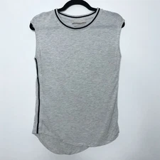 LOFT XSmall XS Sleeveless Side Stripe Tee Light Heather Gray Rounded Hem Womens