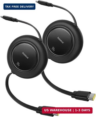 Baseus USB C Cable, 100W 2-Pack 6.6ft Retractable USBC to USBC Fast Charging Cab