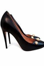 Gucci Black Scalloped Leather Pearl Embellished Pumps Women Heels Sz 36.5 US 6.5