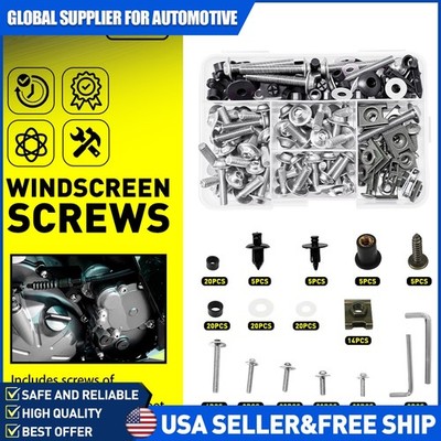 190PCS Motorcycle Fairing Bolt Kit Body Screws & Decoration Fasteners Kit Silver