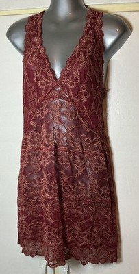 Aubade Lingerie Slip Dress Lace Maroon Women's Size Medium M Maroon