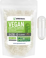 XPRS Nutra Cápsulas vacías de tamaño 0–100 cápsulas veganas vacías transp