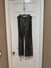 Alice + Olivia Black Wide Legged Sequin Pants SZ 14 Excellent preowned codition