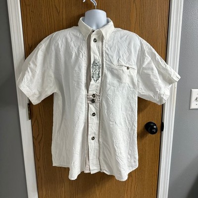 Landhaus White  Short Sleeve  Shirt Bavarian Trachten Extra Large XL Linen Blend