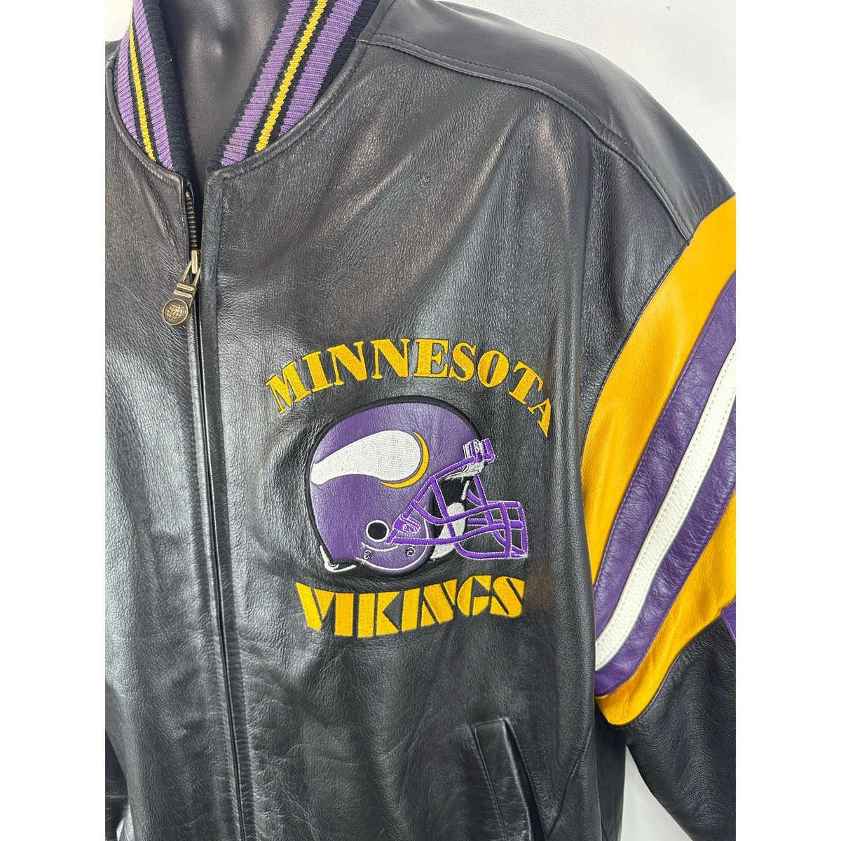 Vintage Minnesota Vikings Leather Jacket Size Large G-III Carl