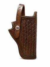 Vintage Brown Leather Basketweave Revolver Holster Western Cowboy USA