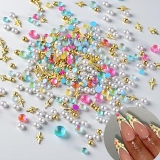 400PCS Colorful Bubble Beads Mermaid Nail Art Charms Aurora Pearls Candy gold