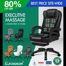 ELFORDSON Massage Office Chair Executive Heated Recline Footrest Gaming Computer