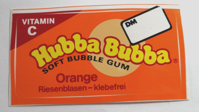 Werbe-Aufkleber Hubba Bubba Orange Vitamin C Soft Bubble Gum Kaugummi 80er DM