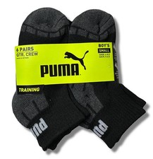 PUMA SOCKS BOYS X6 - QUARTER 243 - CUBE BLACK - SMALL SZ SHOE 4-8.5 - 6 PACK