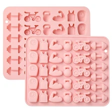 2pcs Gym Themed Silicone Molds Bike Muscle Shape Pink for Cake Chocolate Making