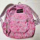 JanSport Backpack Pink Blossoms Large 14 x 18 Cheerful lots of pockets 12x18x5