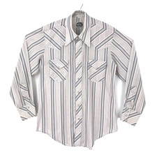 Mens 16-33 Vintage Miller Western Wear Cowboy Shirt Gray Red Striped Pearl Snap