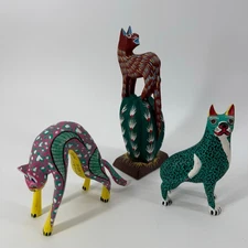 Lot of 3 Alebrije Style Cats Oaxaca Carving Gerardo Ojeda MTZ and Alejandrino F4