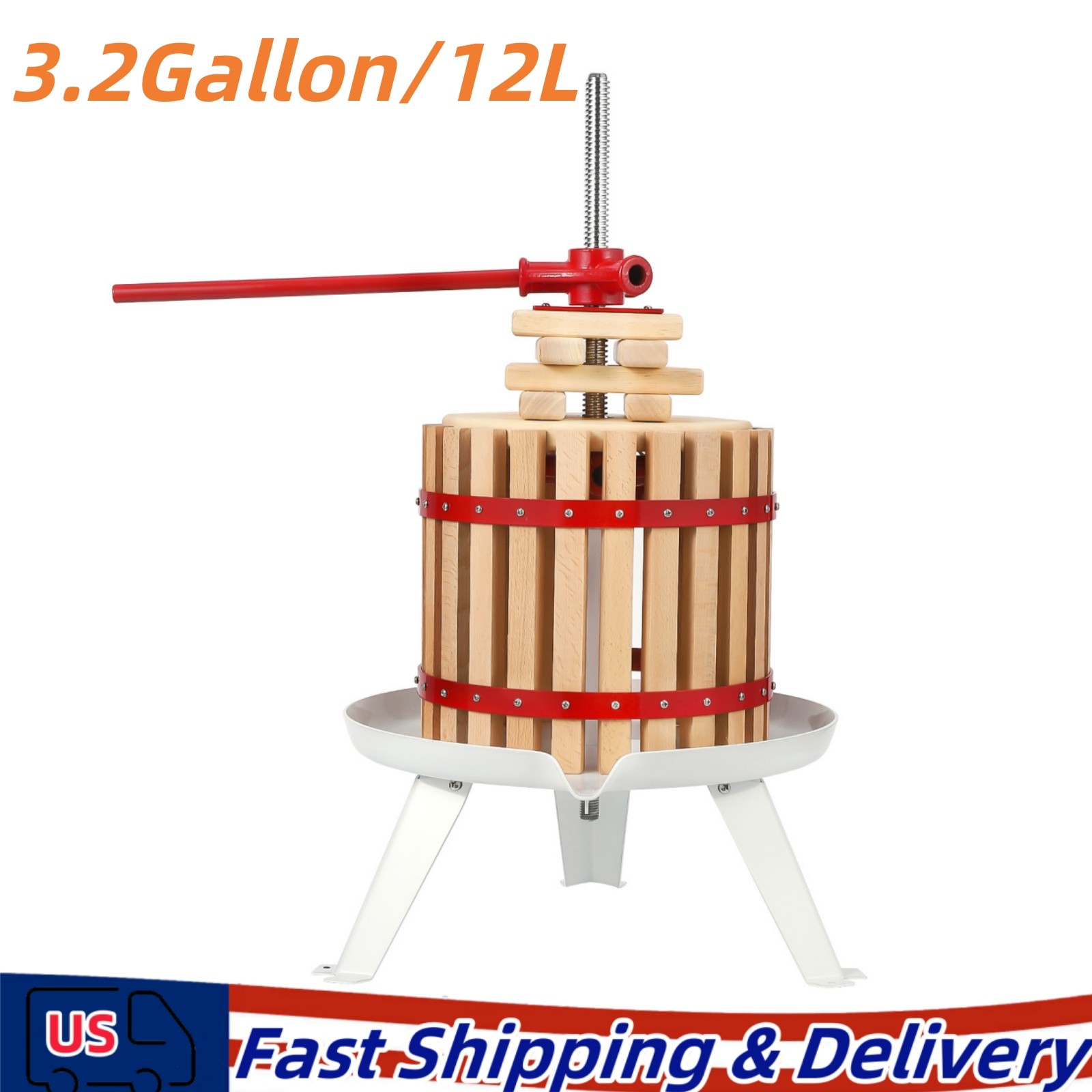 3.2 Gallon Fruit Wine Press Cider Grape Crusher Manual Juice Maker for Kitchen