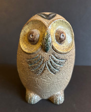 Vintage Owl Pottery Coin Bank Figurine Wide Eyed Brown No Stopper 6 Inches Boho