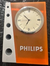 FL Vintage Philips Desk Clock – Orange Silver – Modern Promo Design – Untested