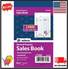 Adams General Purpose Sales Book, 2-Part, Carbonless, White/Canary, 3-11/32" x