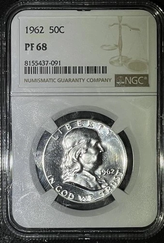 1962 Proof Franklin Silver Half Dollar/NGC PF68 Graded Coin