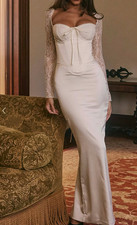 House of CB Perdi-Vintage ivory Satin Maxi Dress size small