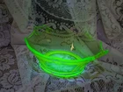 Vintage Uranium Vaseline Depression Glass Decagon Bowl (slight scratches noted)