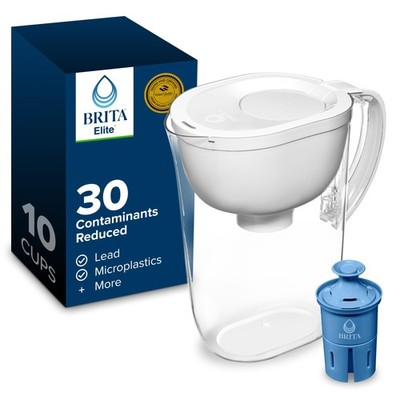 Brita Large 10 Cup Elite Water Filter Pitcher WQA NSF/ANSI Certified Reduces 99%