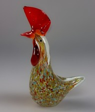 Rooster Art Glass Murano Style Figurine 6 1/8 Tall Hand-Blown Colorful Speckled