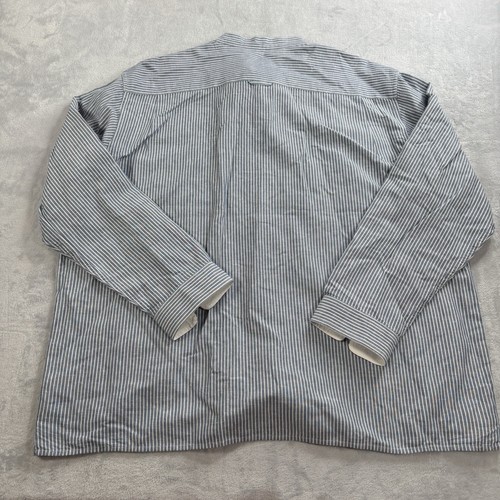 Orvis Shirt Mens XL Relaxed Button Up Band Collar Linen Blend Chambray Blue Work - Picture 11 of 13
