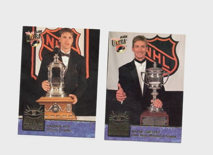 (LOT OF 2) 1992-93 FLEER ULTRA "AWARD WINNER" PATRICK ROY #4/ WAYNE GRETZKY #6