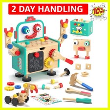 Kids Tool Set, Wooden Mini Toddler Tool Bench with Blackboard, Robot Construc...
