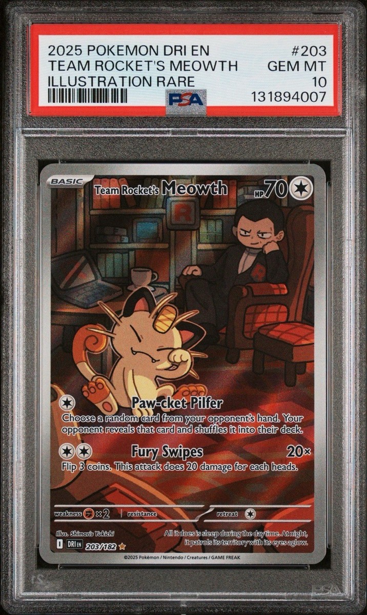 2025 POKEMON DRI EN-DESTINED RIVALS #203 TEAM ROCKET'S MEOWTH PSA