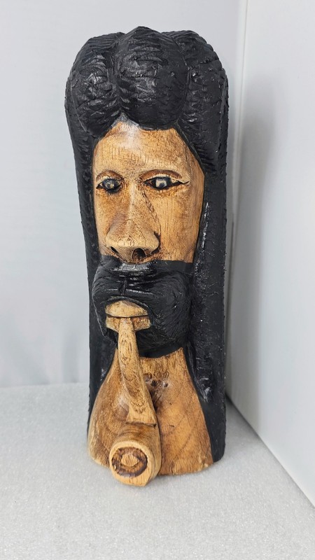 Hand Carved Wood Bob Marley & Pipe Jamaican 8" Folk Art Bust Rastafarian Reggae