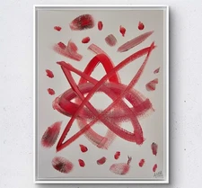 Abstact Spinning Star Red ~White Original Acrylic Painting 9X12 PAPER ~ AM Mai