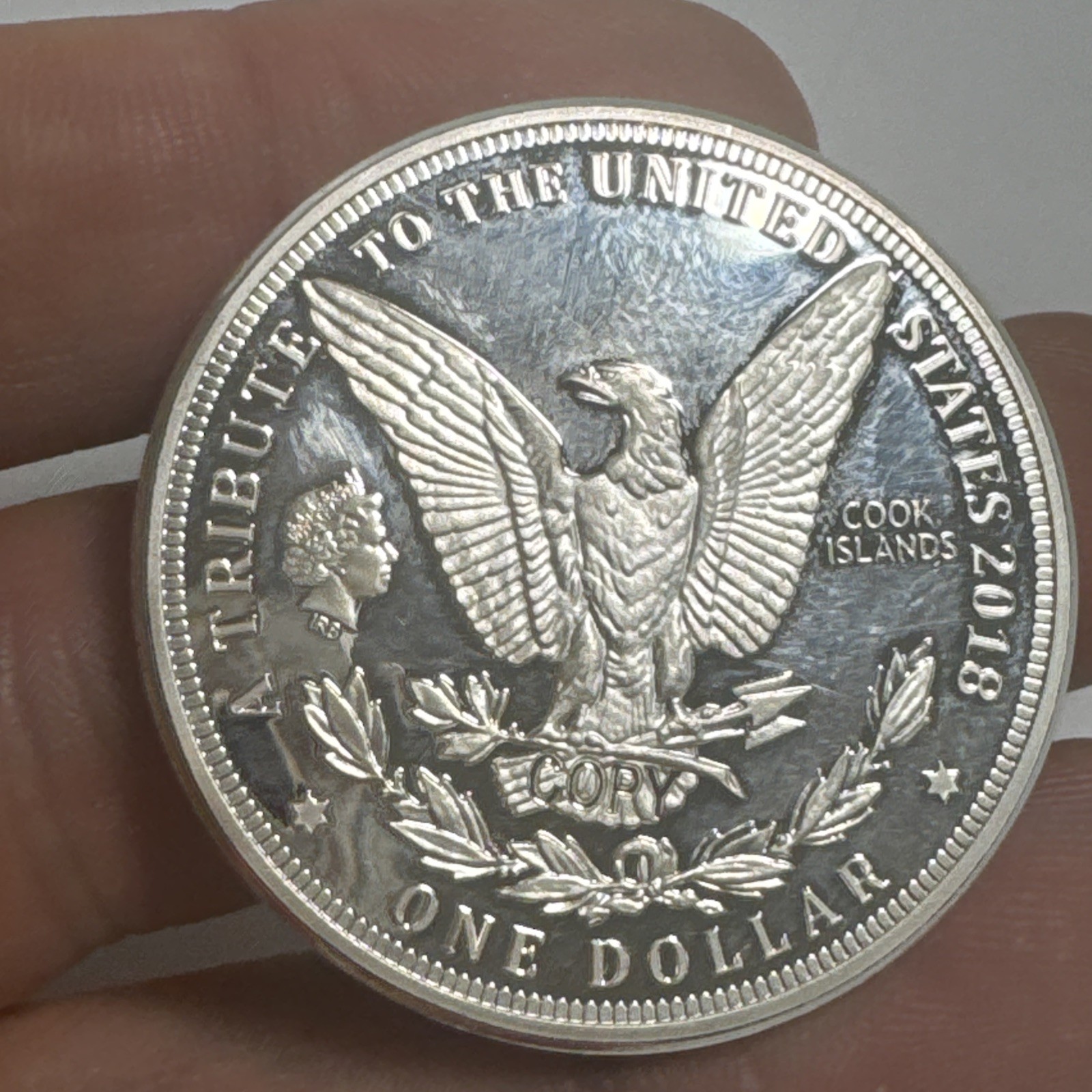 1964 Morgan One Dollar “Copy” Coin Cook Islands 2018 Reverse Fantasy Piece NM