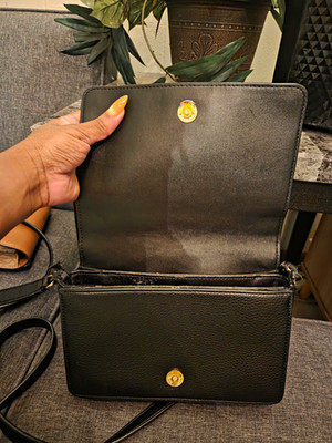Michael Kors Black Small Pebbled Studded Crossbody Snap Pockets Gold Hardware