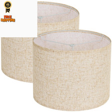 Beige Lamp shades Set of 2, Large Linen Drum Lampshades, 13" Top x beige