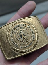 vintage UNITED STEELWORKERS of AMERICA belt buckle BRASS union WESTERN cowboy