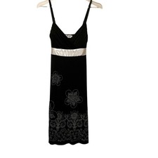 Black Y2K Dress Evening Party Cocktail Floral Silver Embellished Sleeveless