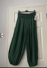 Women Lagenlook BOHO Hippy Harem Ali Baba baggy Yoga Pants Bottle Green New