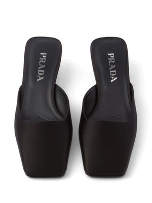 Prada Black Satin Mules Square Toe Womens Sz 37, 7 M in US
