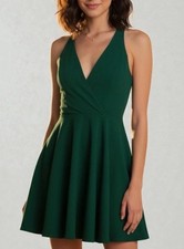 Lulus Wonder Whirl Dark Green Twist Back Skater Dress M NWT