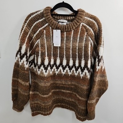 Mango Casual Wool Blend Warm Sweater Women's Size M New With Tags Chunky Brown &
