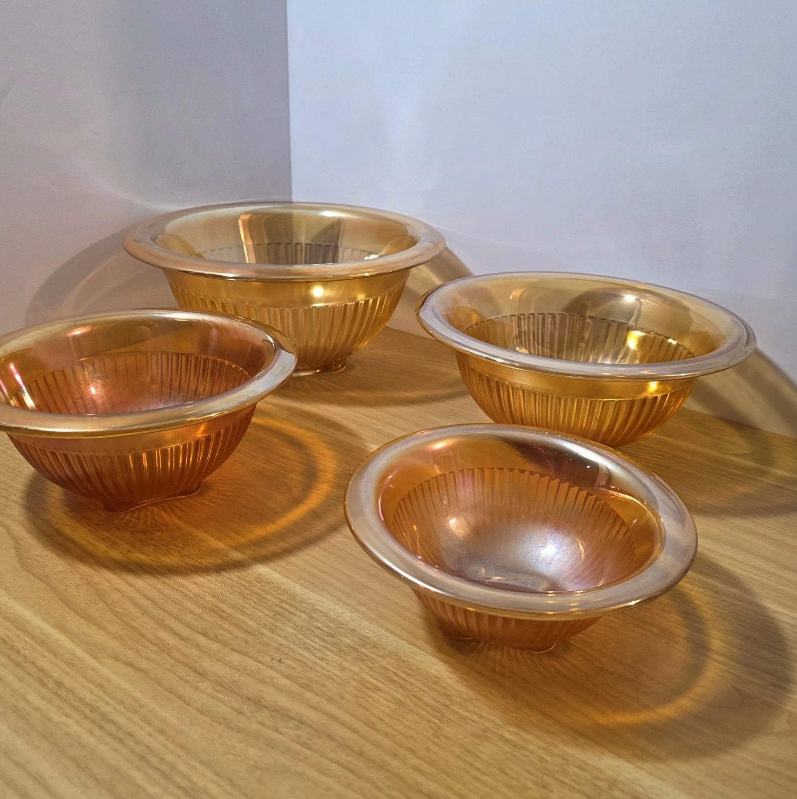 Federal Glass Carnival Iridescent Nesting Mixing Bowls - Set of 4 - Ribbed