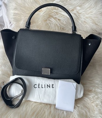 Celine Trapeze Black Medium Drummed Leather Suede  Shoulder Tote Handbag Bag